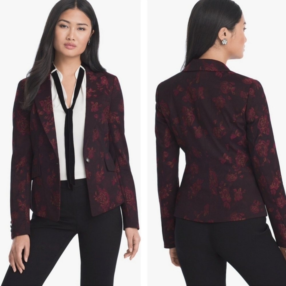 White House Black Market Burgundy Floral Blazer
